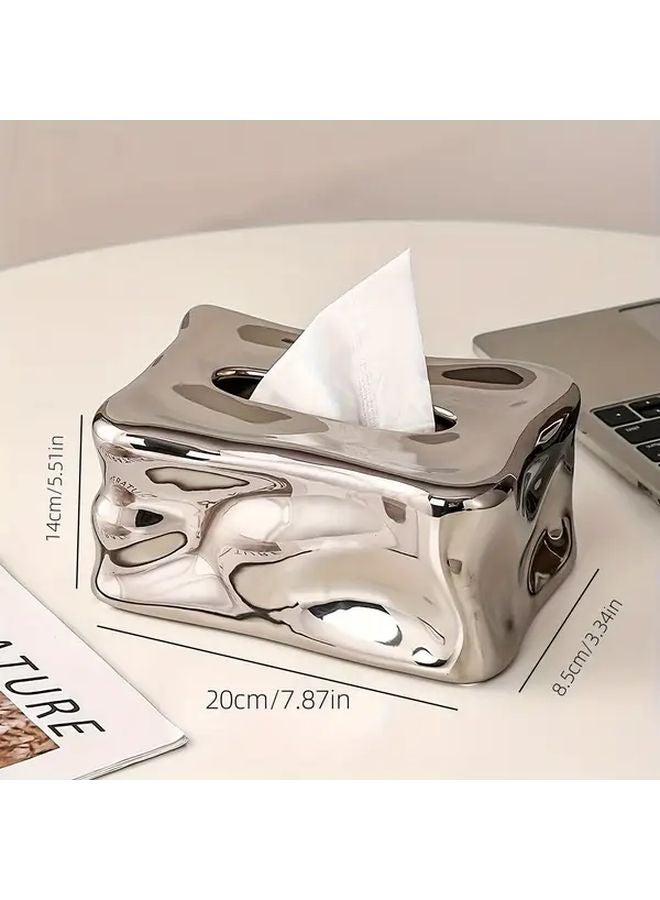 Shiny Silvery Chicken Egg Ball Ceramic Tissue Box For Home Living Room Restaurant - Image 4
